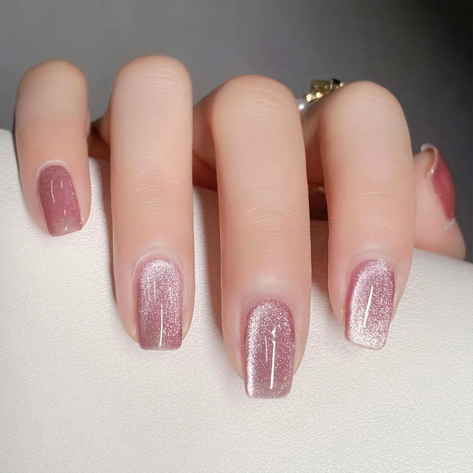 Nail Art Cat Eye Pink - 24 шт., блестящие накладные ногти кошачий
