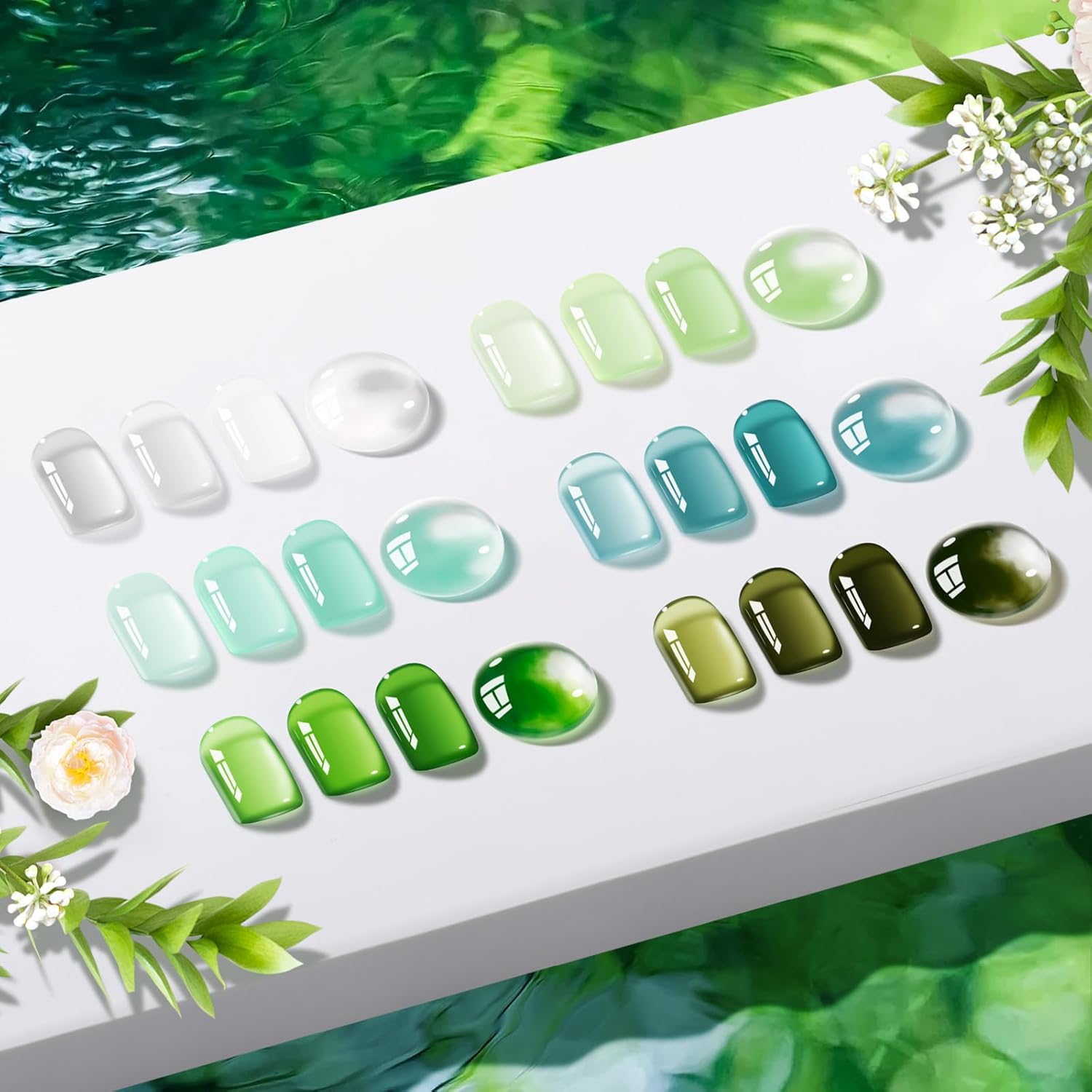 Nail Art Emerald Green - Набор зеленых гель-лаков для ногтей, 6