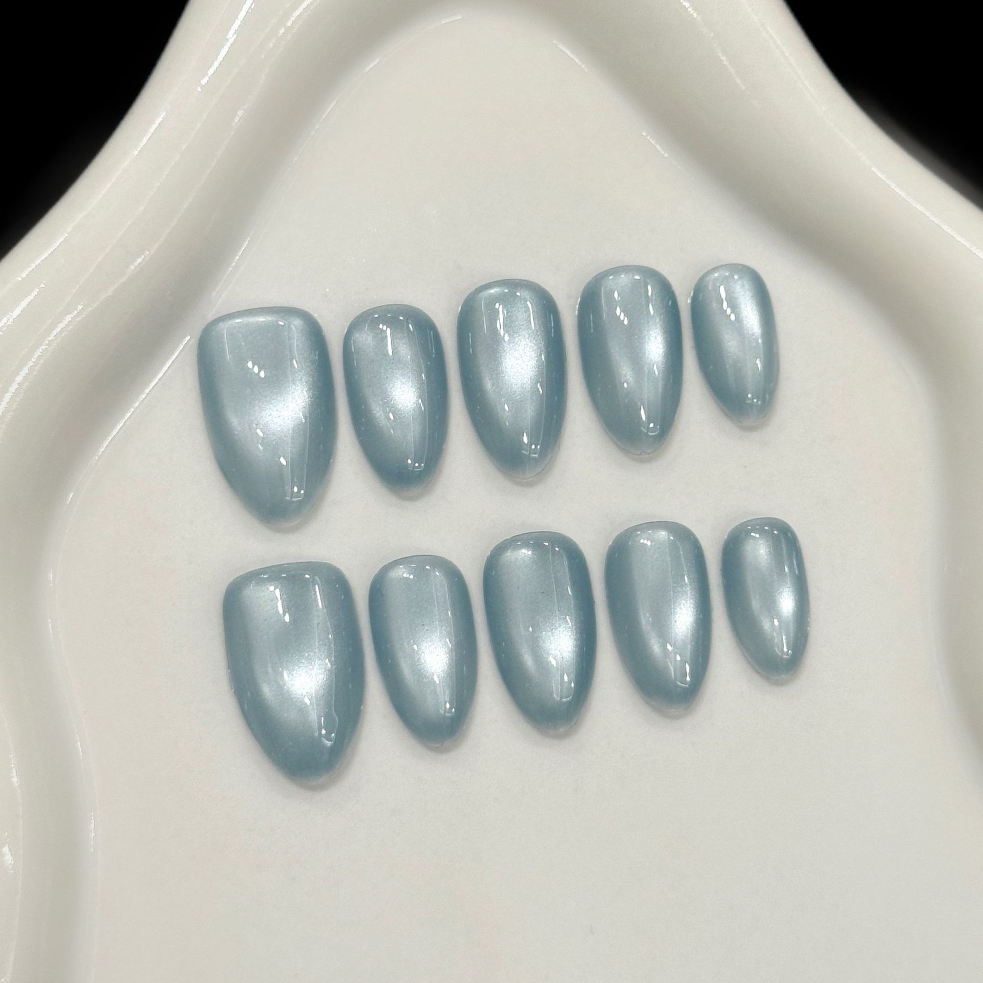 Nail Art French Nails - 10 шт. синих накладных ногтей «кошачий