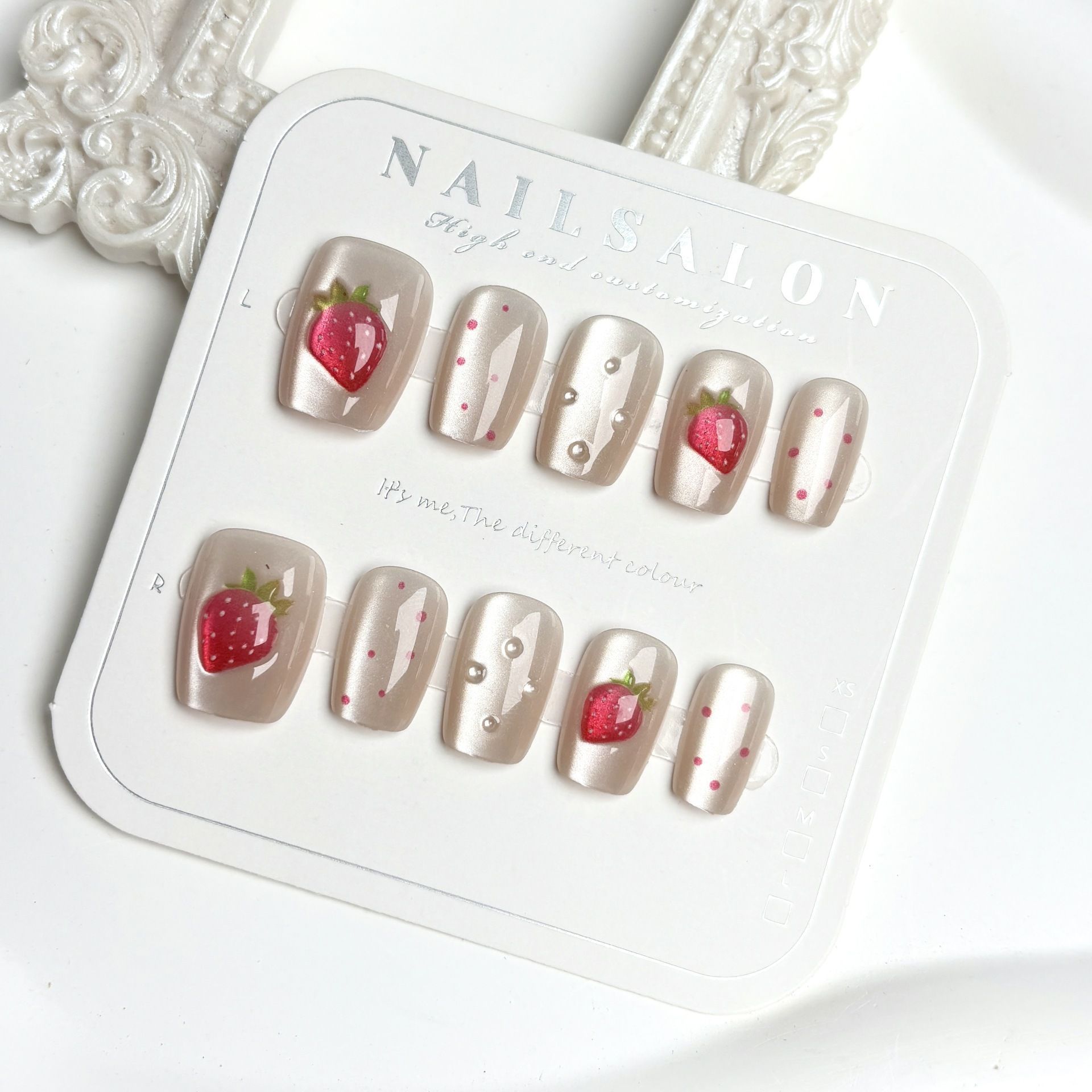 Nail Art Strawberry - 10 шт., короткие квадратные накладные ногти