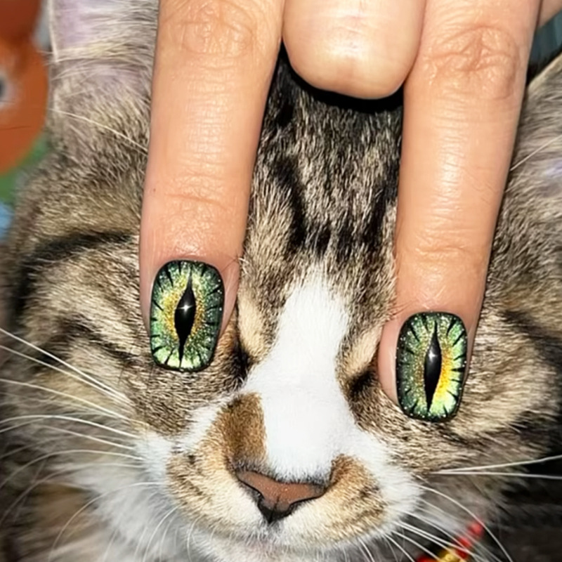 Nail Art Full Cat Eye - Короткие накладные ногти для женщин с