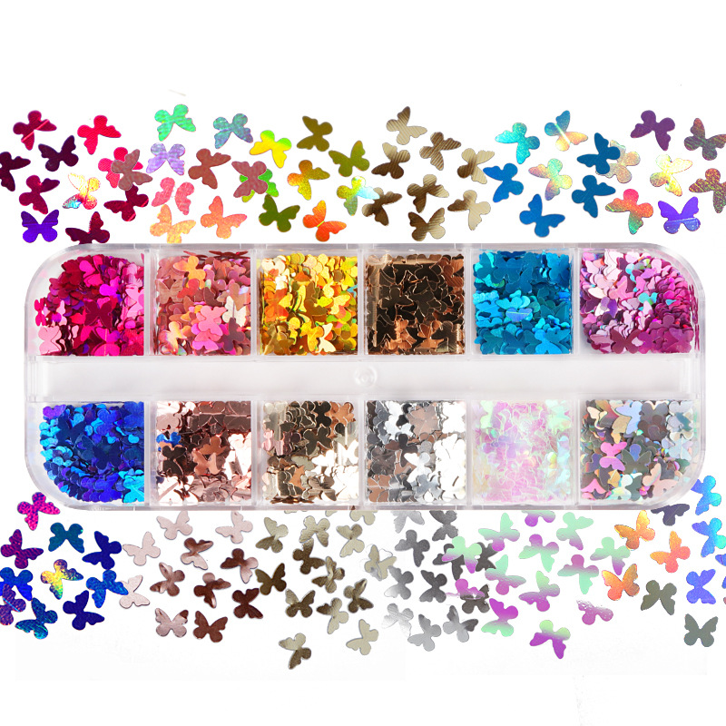 Nail Art Glossy - Разноцветные флуоресцентные бабочки с блестками аксессуары