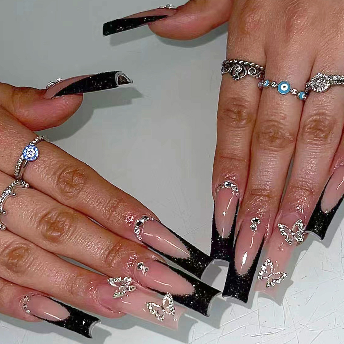 Nail Art French Nails - 24 шт., черные французские накладные ногти,