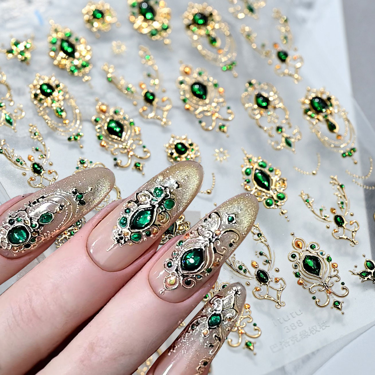 5D тисненные изумрудные драгоц – обзор и цена Nail Art Emerald Green