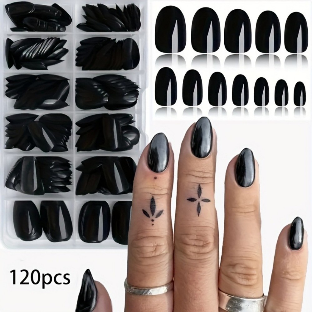 Средние глянцевые черные накла – обзор и цена Nail Art Gothic